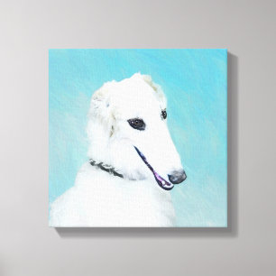 Borzoi (vit) målning - Cute Original Hund Art Canvastryck