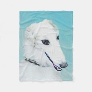 Borzoi (vit) målning - Cute Original Hund Art Fleecefilt