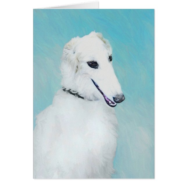 Borzoi (vit) målning - Cute Original Hund Art Hälsningskort (Framsidan)