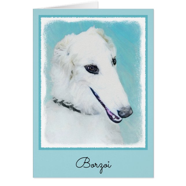 Borzoi (vit) målning - Cute Original Hund Art Hälsningskort (Framsidan)