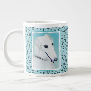 Borzoi (vit) målning - Cute Original Hund Art Jumbo Mugg