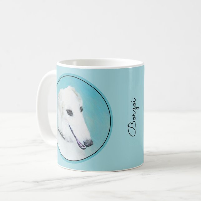 Borzoi (vit) målning - Cute Original Hund Art Kaffemugg (Framsida vänster)