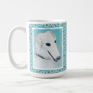 Borzoi (vit) målning - Cute Original Hund Art Kaffemugg