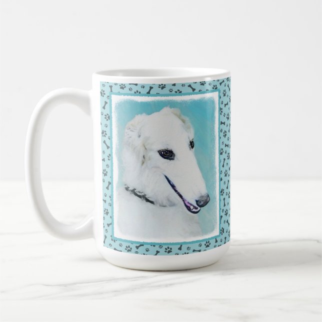 Borzoi (vit) målning - Cute Original Hund Art Kaffemugg (Vänster)