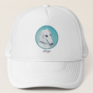 Borzoi (vit) målning - Cute Original Hund Art Keps