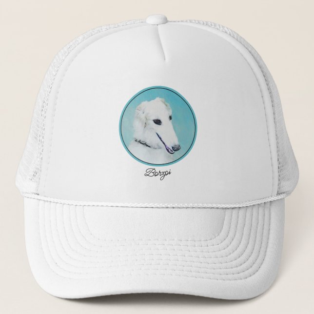 Borzoi (vit) målning - Cute Original Hund Art Keps (Framsida)