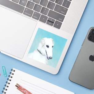 Borzoi (vit) målning - Cute Original Hund Art Klistermärken