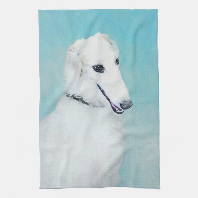 Borzoi (vit) målning - Cute Original Hund Art Kökshandduk (Vertikal)