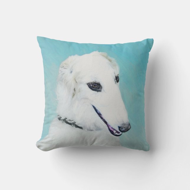 Borzoi (vit) målning - Cute Original Hund Art Kudde (Framsida)
