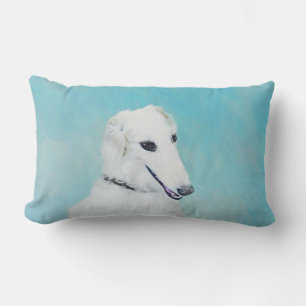 Borzoi (vit) målning - Cute Original Hund Art Lumbarkudde