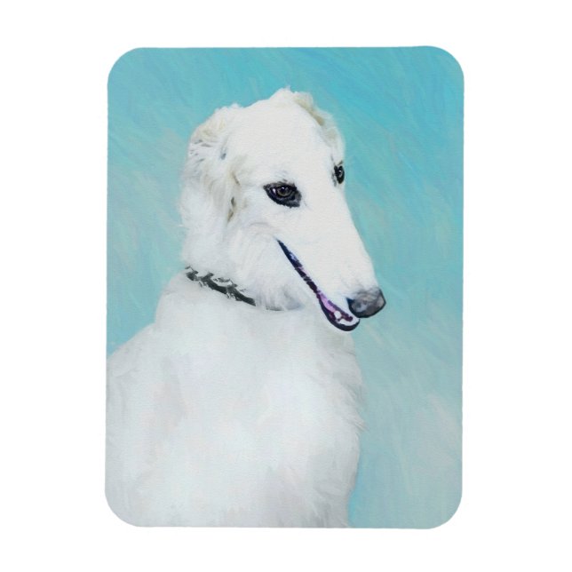 Borzoi (vit) målning - Cute Original Hund Art Magnet (Vertikal)