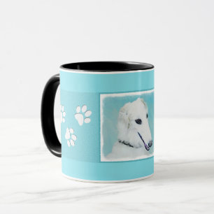 Borzoi (vit) målning - Cute Original Hund Art Mugg