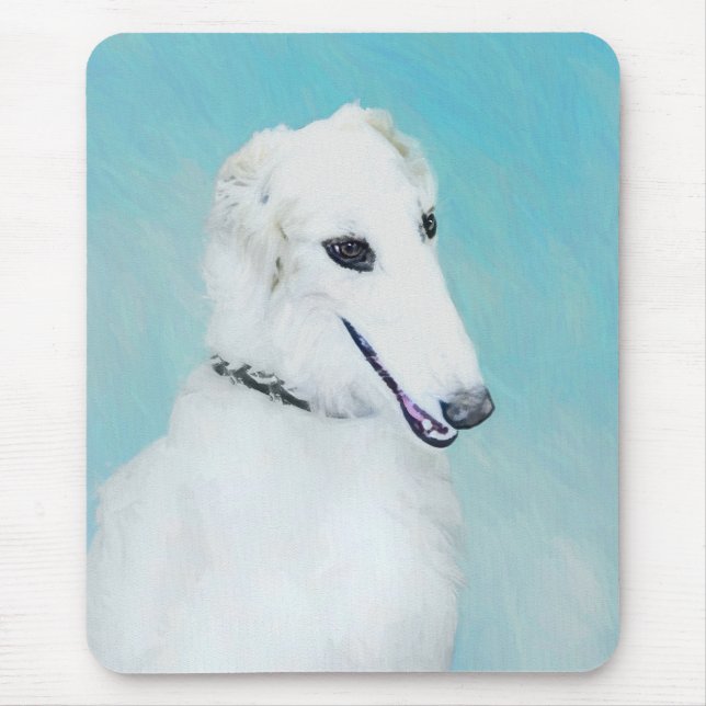 Borzoi (vit) målning - Cute Original Hund Art Musmatta (Framsidan)