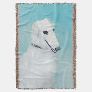 Borzoi (vit) målning - Cute Original Hund Art Mysfilt
