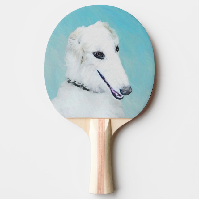 Borzoi (vit) målning - Cute Original Hund Art Pingisracket (Framsidan)