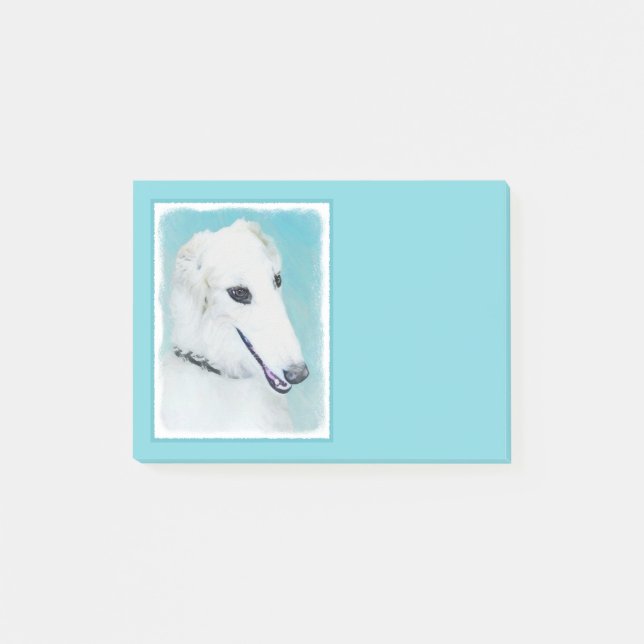 Borzoi (vit) målning - Cute Original Hund Art Post-it Block (Framsida)