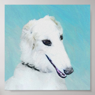 Borzoi (vit) målning - Cute Original Hund Art Poster