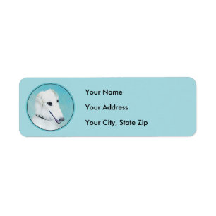 Borzoi (vit) målning - Cute Original Hund Art Returadress Etikett