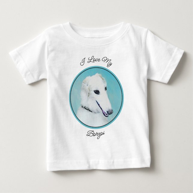 Borzoi (vit) målning - Cute Original Hund Art T Shirt (Framsida)