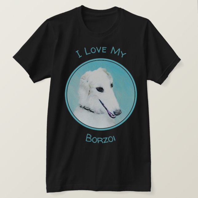 Borzoi (vit) målning - Cute Original Hund Art T Shirt (Design framsida)