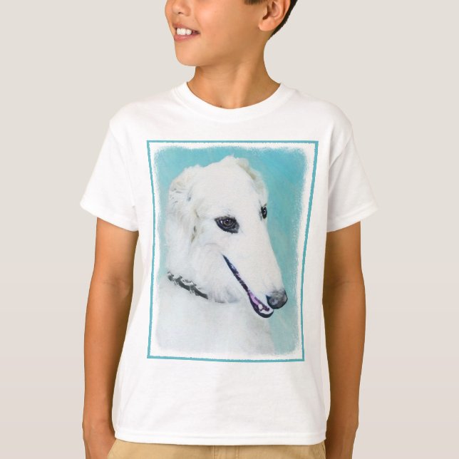 Borzoi (vit) målning - Cute Original Hund Art T Shirt (Framsida)