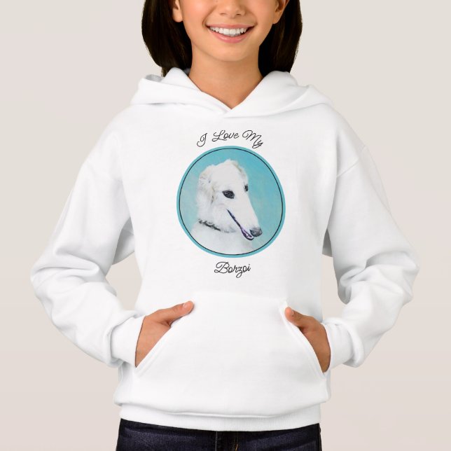 Borzoi (vit) målning - Cute Original Hund Art T Shirt (Framsida)