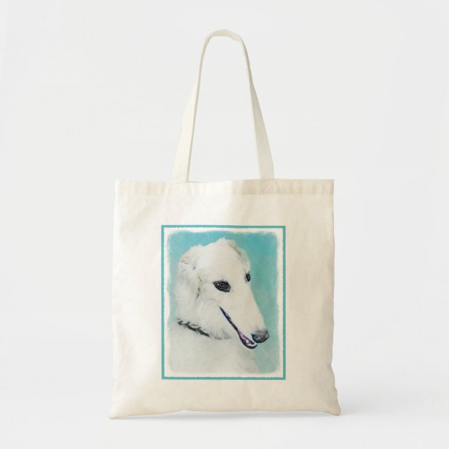 Borzoi (vit) målning - Cute Original Hund Art Tygkasse (Framsidan)