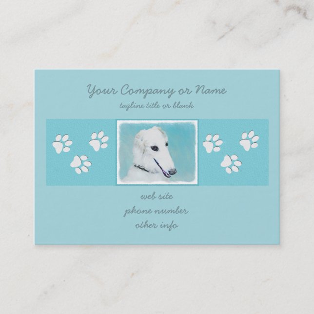 Borzoi (vit) målning - Cute Original Hund Art Visitkort (Framsida)