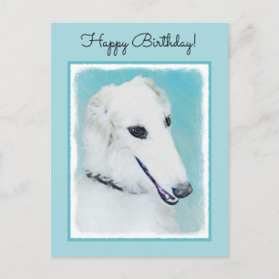 Borzoi (vit) målning - Cute Original Hund Art Vykort