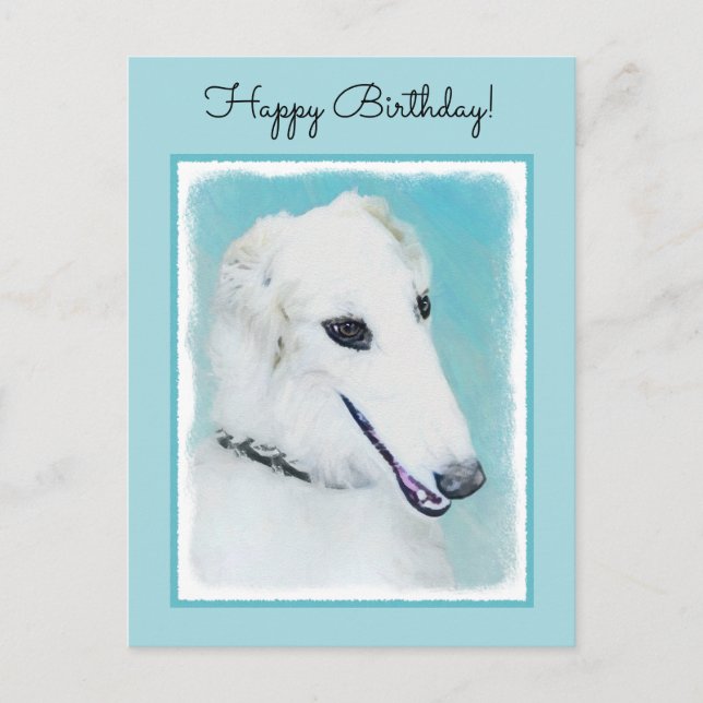 Borzoi (vit) målning - Cute Original Hund Art Vykort (Framsida)