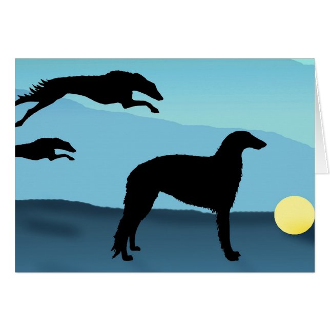 Borzoihundar som jagar boll hälsningskort (Framsidan Horizontal)