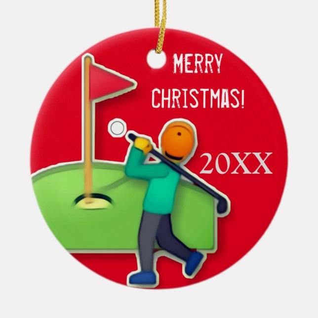 Bos emoji golfröd jul julgransprydnad keramik (Framsidan)