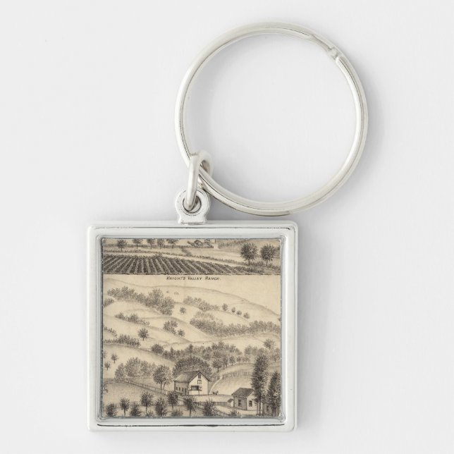 Bosättning för Joseph Alexander Mendocino Fyrkantig Silverfärgad Nyckelring (Framsidan)