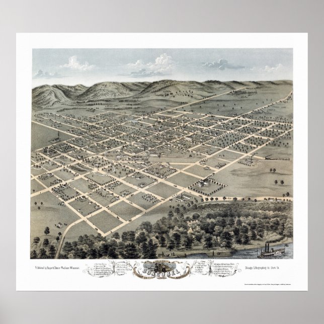 Boscobel, WI Panoramic Karta - 1869 Poster (Framsidan)