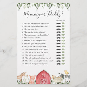 Boskap Baby Shower Mamma eller pappa Game