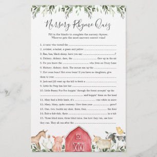Boskap Baby Shower Nursery Rhyme Quiz-spel