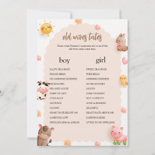 Boskap Baby Shower Old Wives Tale Game Card Inbjudningar