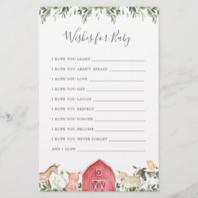 Boskap Baby Shower Önskemål för Baby (Framsida)