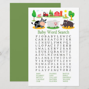 Boskap Baby Shower Ord Search-spel
