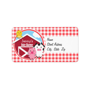 Boskap Baby Shower; Red & White Gingham Adressetikett