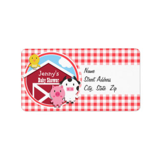 Boskap Baby Shower; Red & White Gingham Adressetikett
