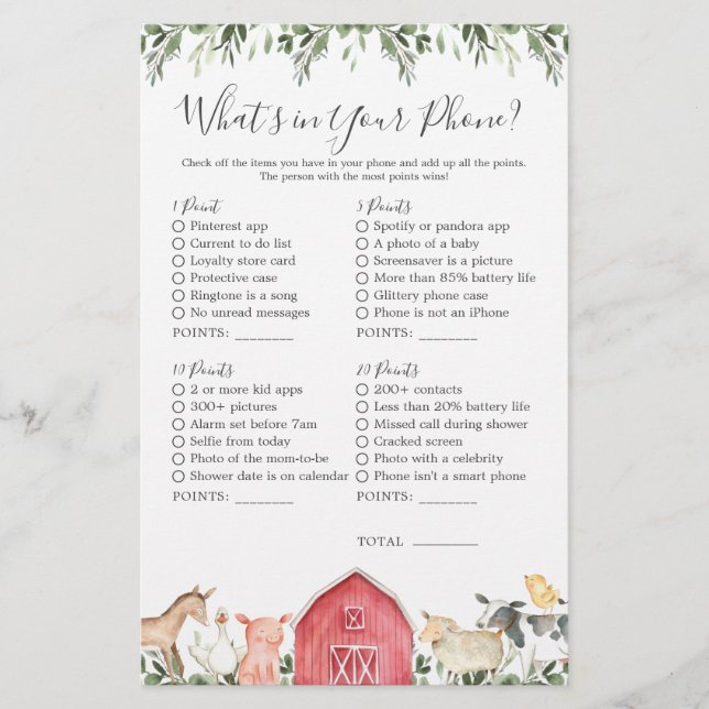 Boskap Baby Shower What's in Your Mobil (Framsida)