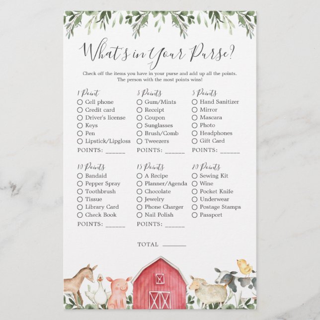 Boskap Baby Shower What's in Your Purse (Framsida)