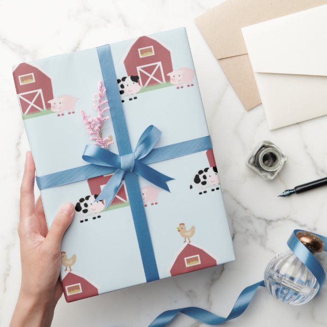 Boskap & Barn Mönster Blue Wrapping Papper Presentpapper (Gifting)