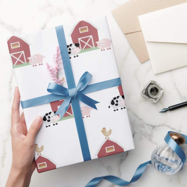 Boskap & Barn Mönster White Presentpapper (Gifting)