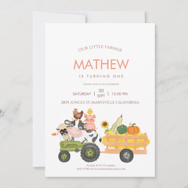 Boskap Barnyard 1:a födelsedag Inbjudningar (Framsida)
