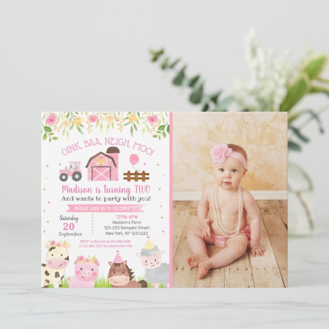 Boskap Barnyard 2:a födelsedagsinbjudan Inbjudningar (Stående Fram)