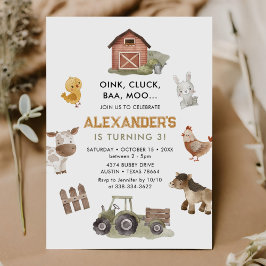 Boskap Barnyard 3:e födelsedag Inbjudningar