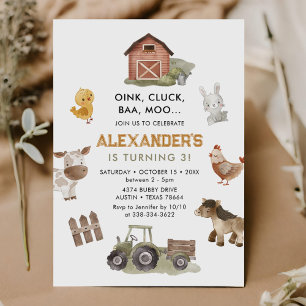 Boskap Barnyard 3:e födelsedag Inbjudningar