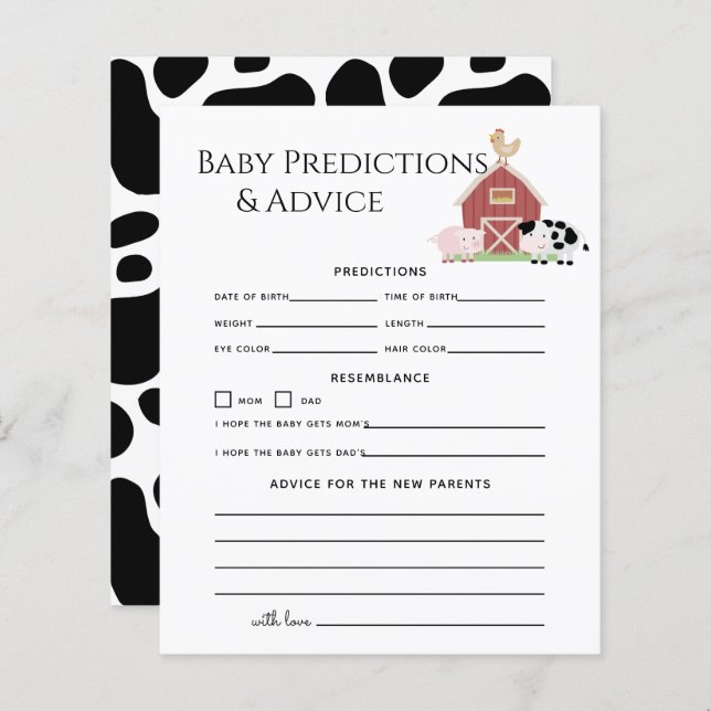 Boskap Barnyard Baby Predictions & Advice (Fram/baksida)